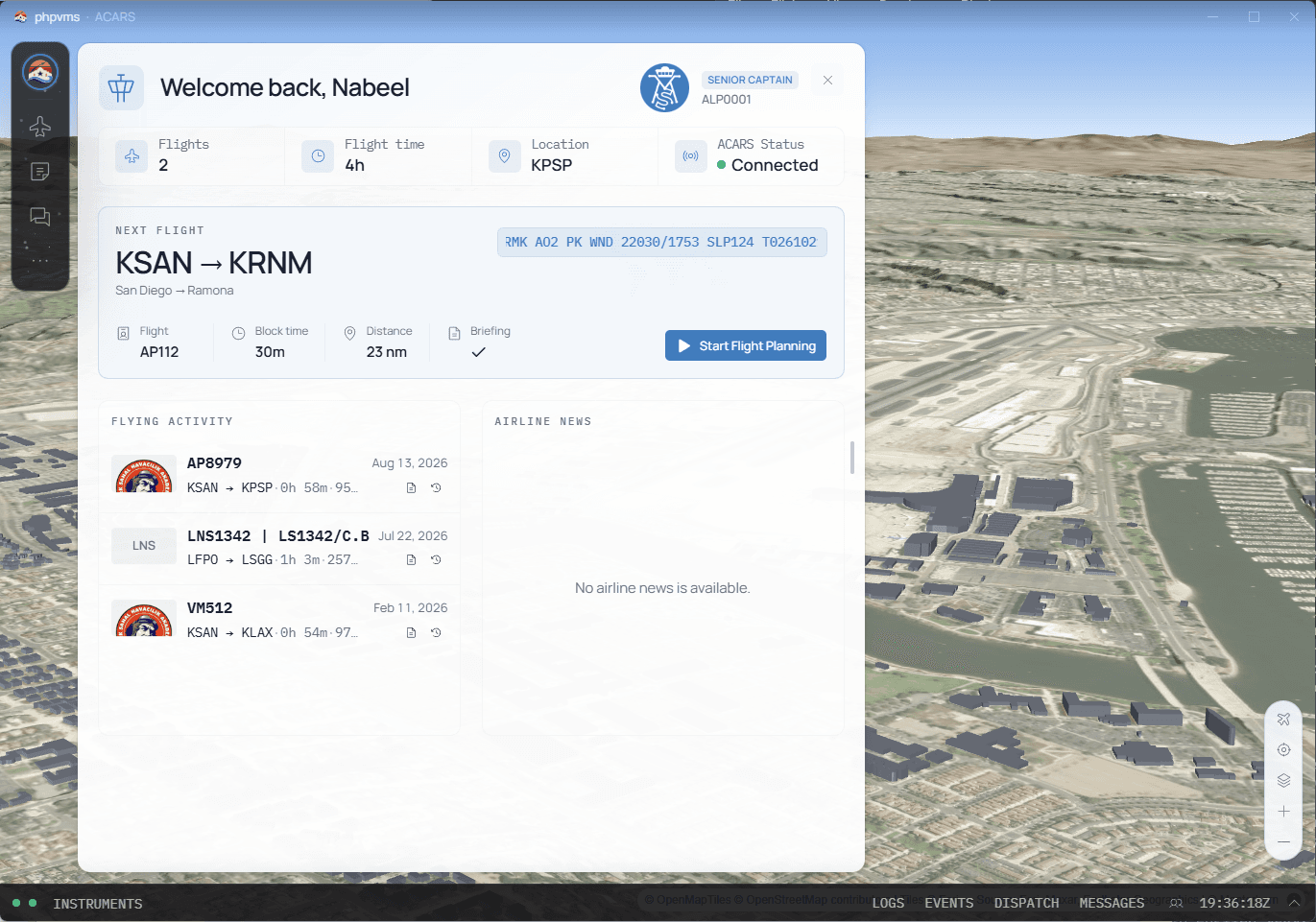 ACARS flight operations dashboard