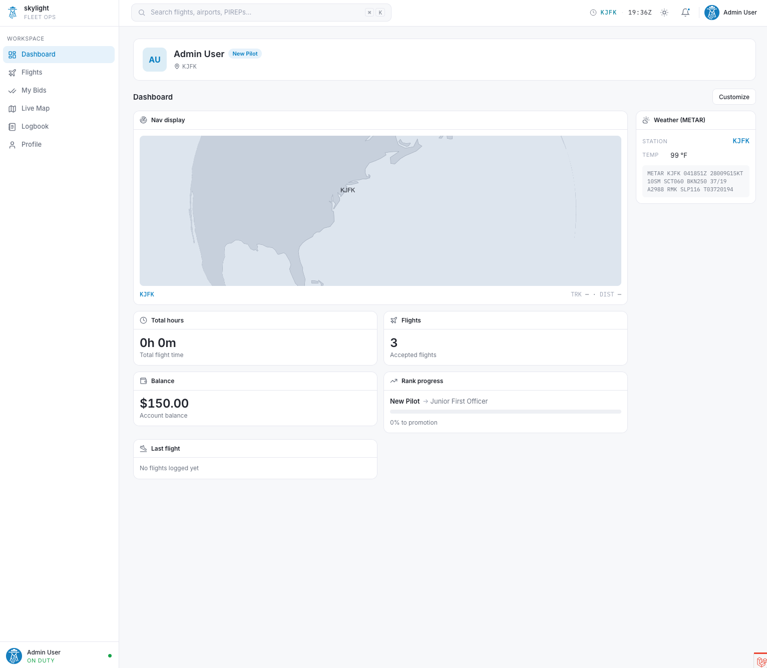 phpvms dashboard
